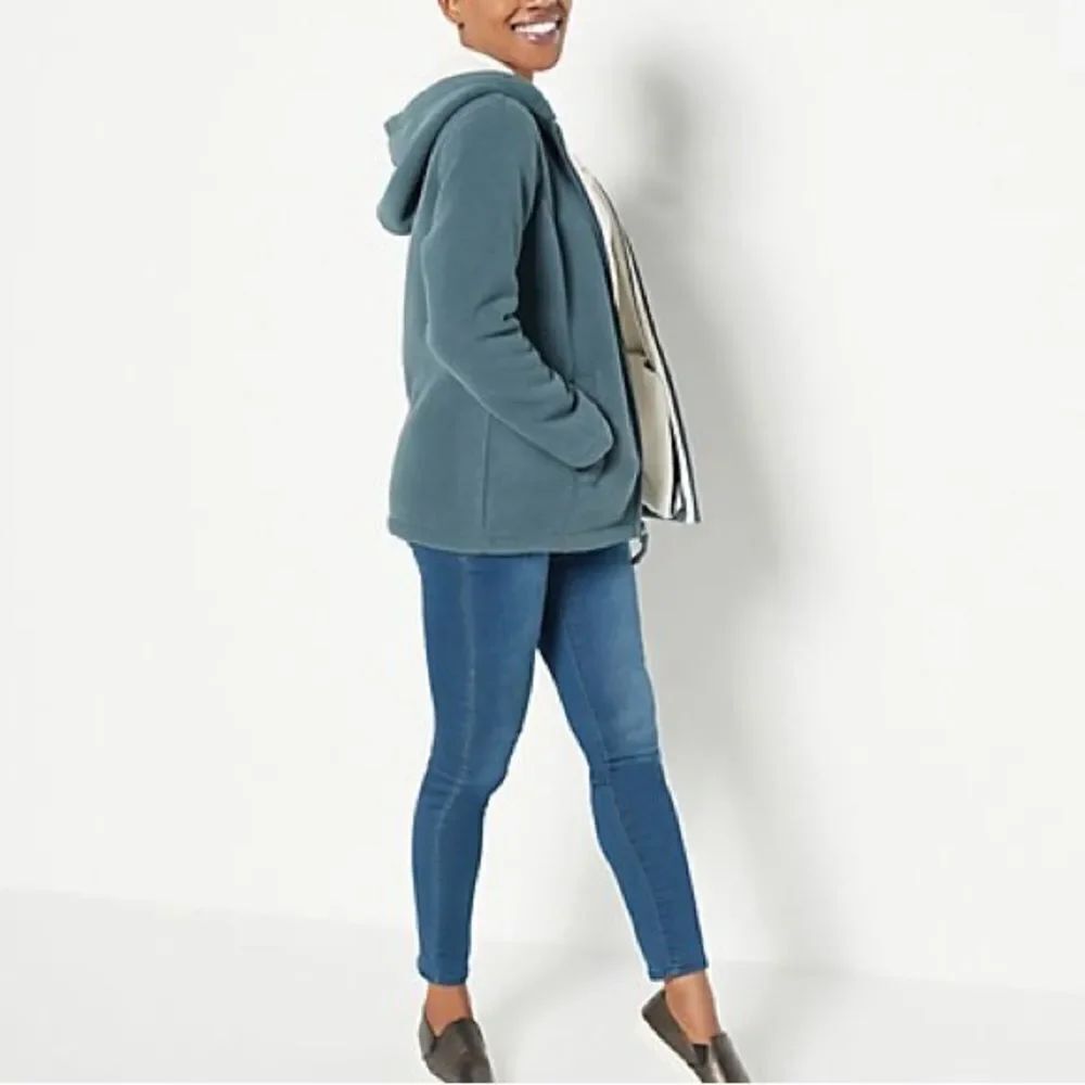 Denim & Co. Zip Front Fleece Hood and Sherpa Lining Jacket